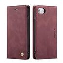 QLTYPRI Case for iPhone 6 Plus 6S Plus, Vintage PU Leather Wallet Case Card Slot Kickstand Magnetic Closure Shockproof Flip Folio Cover for iPhone 6 Plus 6S Plus - Red Wine