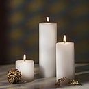 PROSPERRO LUMO Parkash Candles - Set di 3 candele a colonna non profumate, 5 x 5 cm, 5 x 10 cm, 5 x 15 cm, candele in cera di paraffina || decorazione per la casa (bianco)