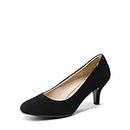 DREAM PAIRS Womens Slip On Low Kitten Heels Round Toe Pump Court Shoes Luvly Black Nubuck Size 7 US/ 5 UK