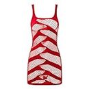 TiaoBug Womens Fishnet Lace Hem Halter Neck Low Back Mini Bodycon Dress Bodystockings Lingerie Nightwear Red A One Size