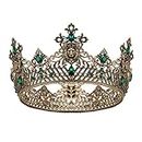 SWEETV King Crown for Men, Old Gold Men's Tiara Prince Diadem, Royal Medieval Costume Hair Accessories for Cosplay Birthday Wedding Halloween,Green