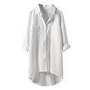 DABAOK New Day Womens Shirt Button Casual Long Down Tops Blouses Women's Sleeve Shirts Women's Blouse White