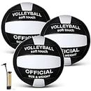 Honoson 3 Pcs Volleyballs Official Size 5 Waterproof Soft Volleyball with Pump for Kids Youth Adults Indoor Outdoor Volleyballs Beach Volleyball for Indoor Outdoor Beach Gym Game (Black, White)
