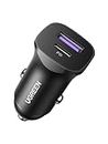UGREEN 30W USB C Car Charger, Mini Aluminum Alloy Car Charger PD 3.0/QC 3.0, Fast Car Charger 2 Port Fast Charging Compatible with iPhone 15/14/13/12, iPad Pro/Air, Galaxy S23/S22/S21, Black