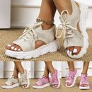 Damen Sommer Sandalen Knöchelriemen Plateau Offen Freizeit Keilabsatz Schuhe DE