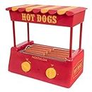Nostalgia HDR8RY Hot Dog Warmer 8 Regular Sized, 4 Foot Long and 6 Bun Capacity, Stainless Steel Rollers, Perfect For Breakfast Sausages, Brats, Taquitos, Egg Rolls, Red/Yellow
