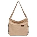 RUNSOON Corduroy Tote Bag for Women Convertible Backpack Purse Crossbody Hobo Shoulder Bag with Zipper Multi Pockets Compartments, Beige, Beige-a