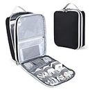 Electronic Organizer Travel Case, Extra Large Cable Organizer Bag, Electronic Accessories Carry Case with Handle, Water Resistant Double Layers All-in-One Storage Bag for Cord, Tablet, Charger, Black