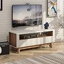 Tangkula Modern TV Stand with Drawers, Wood Entertainment Center for TVs up to 50 Inch, Media Console with 2 Drawers & Open Shelf, Extra Support Leg, TV Console Table Coffee Table for Living Room