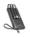 VEEKTOMX Power Bank 10000mAh, Portable Charger with Built-in Cables, USB C External Battery Pack with 5 Outputs and LED Display for iPhone/iPad/Samsung Galaxy and More (10000mAh-Black)