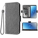 Compatible with Samsung Galaxy S9 Plus Wallet Case and Wrist Strap Lanyard and Leather Flip Card Holder Stand Cell Accessories Phone Cover for Glaxay S9+ 9S 9+ S 9 9plus S9plus Women Men Grey