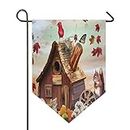 Oarencol Autumn Fairytale Cottage Leaves Cabin Mouse Bird Squirrel Garden Flag Double Side Home Yard Decor Banner Outdoor 12.5 x 18 Inch, poliéster, Multicolor, 28 x 40 Inch