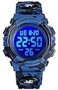 Kid Watch for Boys Girls LED Sports Watch Waterproof Digital Electronic Casual Military Wrist with Camouflage Silicone Band Luminous Alarm Stopwatch Light Blue, Dark Blue Camouflage, Child, 7 color led watch