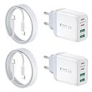 [2 Pack] Chargeur Mural USB-C, 40W 4Port QC+PD 3.0 Power Adapter, Dual Fast Wall Plug with 2M USB C to USB C Cable pour iPhone 15/15 Pro/ 15 Pro Max/15 Plus/14/13/12/11, Samsung Galaxy, Pixel-Blanc