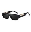 SYNTRADERS® Jaguar Retro Small Rectangle Sunglasses Women Vintage Square Men Glasses Trendy Chunky Sun Glasses UV400 (Black)