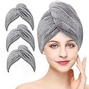 3 Pack Microfiber Hair Towel Wrap BEoffer Super Absorbent Twist Turban for Women Fast Drying Hair Caps with Buttons for Drying Curly, Long & Thick Hair Anti Frizz (Grey)