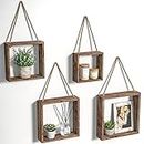 J JACKCUBE DESIGN Floating Hanging Square Shelves Wall Mounted Rustic Wood Cube Display Shelf Shadow Boxes Decorative Boho Home Décor for Living Room, Bedroom, Office, Set of 4 (Brown) - MK571B