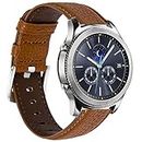 22mm Watch Band Genuine Leather Compatible with Samsung Galaxy Watch 3 45mm/Galaxy Watch 46mm/Gear S3 Frontier/Classic Watch/Moto 360 2nd Gen 46mm/Pebble Time/Ticwatch Pro 3/Garmin Vivoactive 4 Brown
