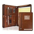 Free Name Engraved, Custom Leather Portfolio Organizer, Personalized Padfolio for Men/Women, Vegan Leather Business Document Folder with A4 Notepad Holder, Folio for 13.3" Tablet, Customized, Brown