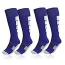 Kids Soccer Socks, 2 Pairs Athletic Knee High Socks for Youth Boys Girls for Shoe Size 3-6.5 / Ages 6-12 (blue)