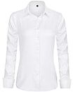J.VER Womens Dress Shirts Long Sleeve Button Down Shirts Streth Regular Fit Solid Color Work Blouse White X-Small