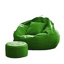 RELAX BEAN BAG'S 4XL Parrot Green Bean Bag Cover Set with Cushion and Footrest (Without Filling) Comfortable Leatherette Bean Bag Chair for Teens Kids and Adults for Living Room Bedroom and Gaming.