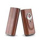 GUSTAVE® Cigar Case, Holds Up to 3 Cigars, Cedar Wood Lining Travel Cigars Case, Leather Cigar Case with Stainless Steel Cigar Cutter, Cigar Gift Set for Man, Cigars Not Included (2PCS)