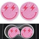 Jupswan Car Cup Holder Coaster 2 Pack Pink Cute Smile Acrylic New Automotive CupHolder Accessories Interior Decor Decorations for Women