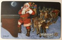 Weihnachtsmann und Rentier auf Dach, Vintage Walmart Tom Newsom Art (FF)