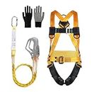 Safety Harness Kits with Lanyard, Full Body Safety Fall Arrest Protection Harness Comes with 2 Big Buckles and 2 2m Lanyards, Adjustable Waist Belt, Load-Bearing 150KG, for Aerial Work, Climbing, Men