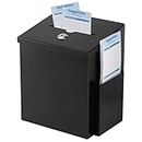 TOPZEA Suggestion Box with Lock, Wall Mounted Ballot Donation Box Collection Box, Metal Freestanding Suggestion Box with 50 Free Suggestion Cards, Key Drop Box, Black, 9"x 7.4"x 6"
