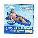 Aqua Campania Ultimate 2-in-1 Pool Float Lounge – Extra Large – Inflatable Pool Floats for Adults with Adjustable Backrest & Cupholder Caddy – Teal Hibiscus