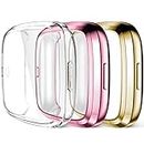 Maledan Screen Protector Case Compatible with Fitbit Versa 2, Full Protective Case Cover for Fitbit Versa 2 Smartwatch and Bands Accessories, 3 Pack Clear/Rose Pink/Gold