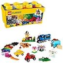 LEGO Classic Caja de Ladrillos Creativos Mediana, Juegos de Construcción para Niños y Niñas de 4 Años o Más, Base Verde, Coches y Animales de Juguete, Fácil Almacenaje, Idea de Regalo Infantil 10696