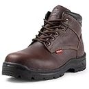 SUREWAY Mens Waterproof Steel Toe Work Boots/Shoes for Men - Lightweight,Anti-Fatigue,Full-Grain Leather,Oil/Slip Resistant Safety Industrial Construction Boots,zapatos/botas de trabajo para hombre, Brown, 7.5