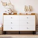 MAISONPEX Dresser for Bedroom with 6 Drawers and Metal Handle,Sturdy Frame Modern Bedroom Furniture, Chest of Drawers, White Dressers with Drawers for Closet Hallway, Living Room, Entryway
