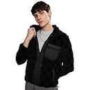 Campus Sutra Men's Carbon Black Fleece Buffalo Check Puffer Jacket For Casual Wear | Spread Collar | Long Sleeve | Zipper Closure | Jacket Crafted With Comfort Fit For Everyday Wear