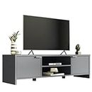 Madesa TV Stand Cabinet with Storage Space and Cable Management, TV Table Unit for TVs up to 65 Inches, Wooden, 16'' H x 15'' D x 57'' L - Grey