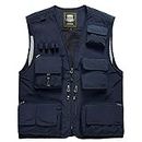 Men's Mesh Quick-Dry Fishing Vest Outdoor Hunting Climbing Traveling Photography Cargo Waistcoat with Multi-Pockets Navy, US XL