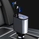 GOBGOD 4 in 1 Retractable Car Charger USB C Car Charger Voltage Display Car Charger Fast Car Phone Charger Cigarette Lighter Adapter Compatible with iPhone 15/14/13/12/11/iPad, Galaxy S23/ S22/S10