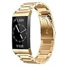 AISPORTS Compatible with Fitbit Charge 3 Strap/Fitbit Charge 4 Strap Stainless Steel for Women Men, Solid Adjustable Sport Wristband Metal Buckle Bracelet Replacement Strap for Fitbit Charge 3/4
