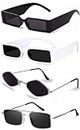 Sheomy Unisex Combo offer pack of 4 shades glasses White Black Candy MC stan Rectangle Retro Vintage Narrow Sunglasses Women and Men Small Narrow Square Sun Glasses Combo offer pack of 4 MC stan 621