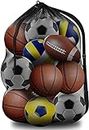 BROTOU Extra Large Sports Ball Bag, Drawstring Mesh Ball Bag, Adjustable Shoulder Strap, Mesh Storage Bag for Football, Basketball, Volleyball, Swimming Gear (30” x 40”)