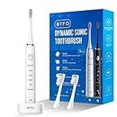 BTFO Sonic Electric Toothbrush with 5 Modes, 2pcs Replacement Brush Heads USB Rechargeable Smart Electronic Toothbrush with Holder for Adults IPX7 Waterproof Smart Timing Fast Charging (White)