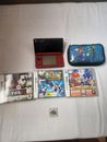 Nintendo 3DS Flame Red Handheld System and Mario case + 4 games and charger.