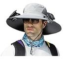 Wide Brim Solar Fan Outdoor Fishing Hat-Solar & USB Charging, UPF 50+ Sun Hat UV Protection Hat, Hat with Fan Built in Solar (One Size,C)