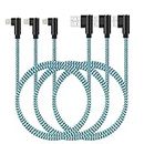 iPhone Charger Cord 10 FT 3 Pack Lightning Cable 90 Degree Nylon Braided Gaming Charging Cord Compatible with iPhone 14 13 12 11 Pro XS MAX XR X 8 7 6S Plus SE iPad (10 FT, Black Blue)