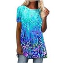 Plus Size Summer Tops for Women 2024 Women's Tunic Tops to Wear with Leggings, Crewneck Summer Top for Women Casual Long Shirts Trendy Loose Blouse Tee Tops Basicos Mujer Blue