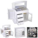 Jewelry Box Case Built-in Mirror Ring Earring Necklace Organizer Storage White