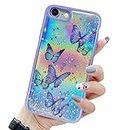 LCHULLE for iPhone 7 iPhone 8 iPhone SE 2020 Case Cute Girls Women Iridescent Butterfly Design Laser Bling Glitter Stars Soft TPU Bumper Protective Phone Case for iPhone 7/8/SE2020-Purple